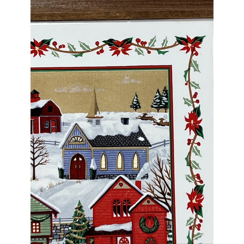 VTG Russ & Co Christmas Village Ceramic Tile Wall Trivet Holiday Folk Rustic - Picture 4 of 8